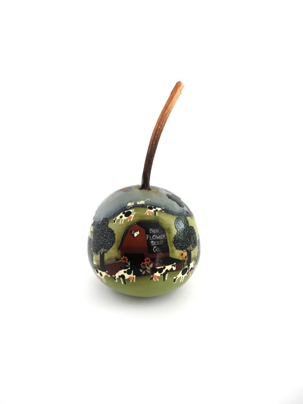 VTG 1992 Folk Art Hand Painted Gourd Signed B. Wilson Farmhouse
